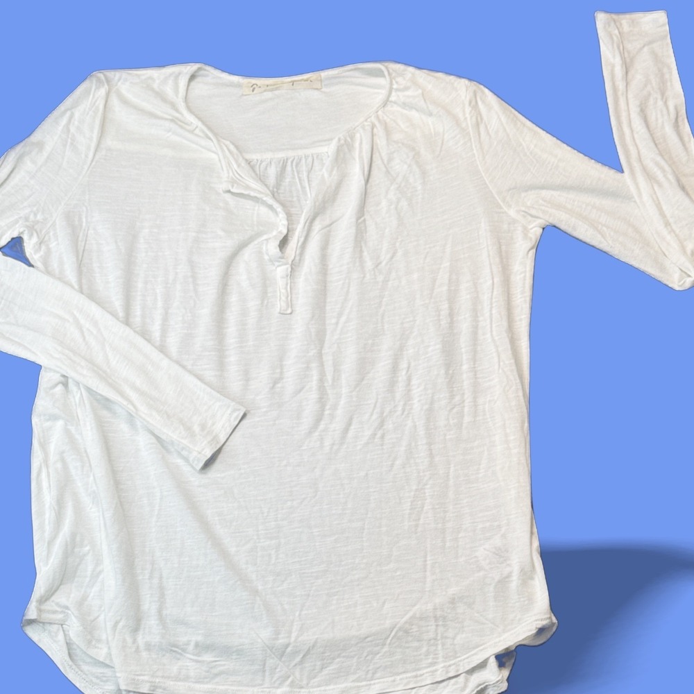 Graham & Spencer Henley Long Sleeve T Shirt Slub Jersey‎ Airy Womens XS USA Made